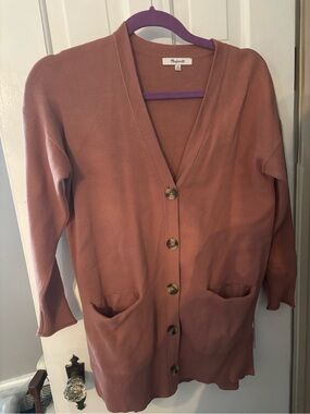 Madewell Rosewood Button-Front Long Cardigan